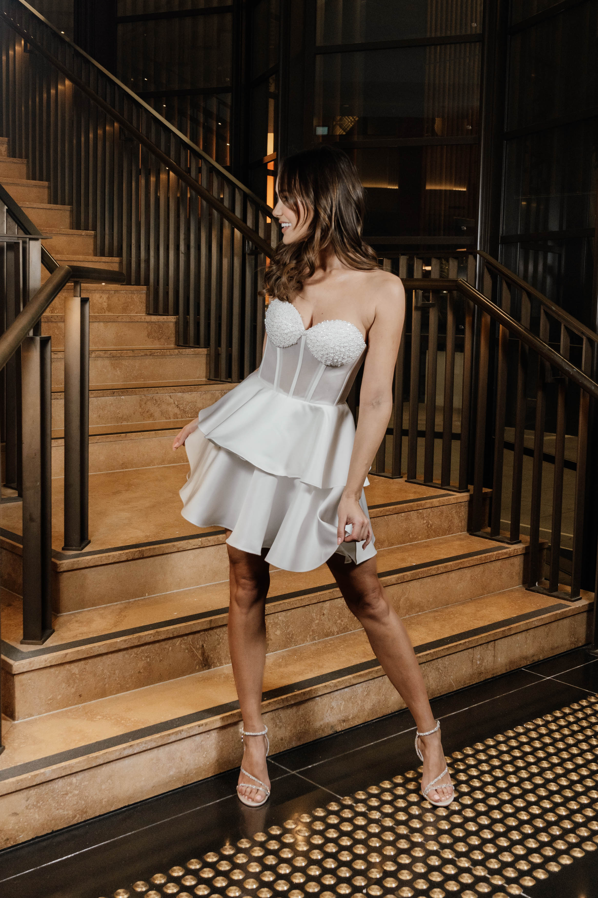 Bella Strapless Pearl Corset & Ruffled Mini Dress