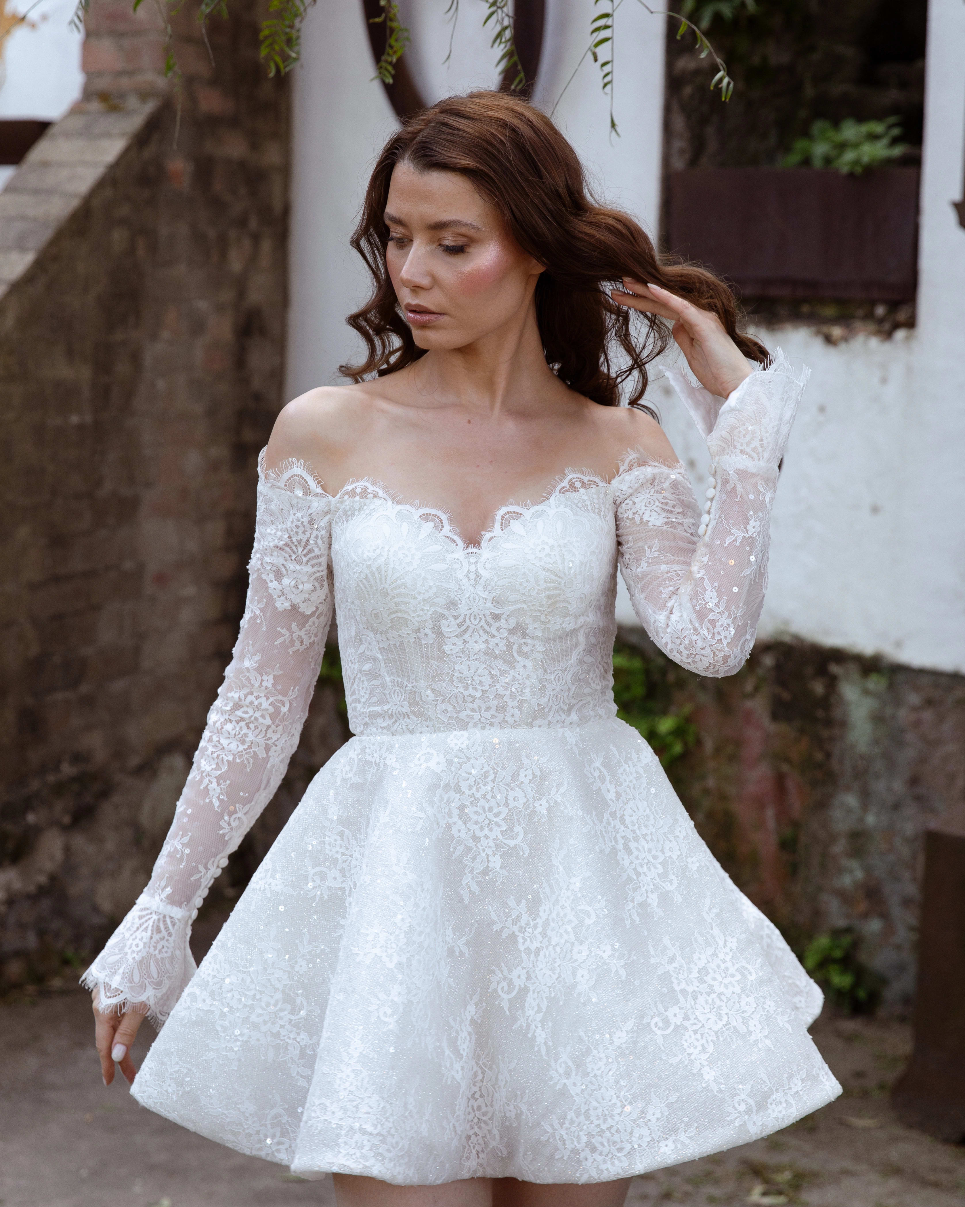 Bridal Mini Dress – Princess Off-Shoulder Lace