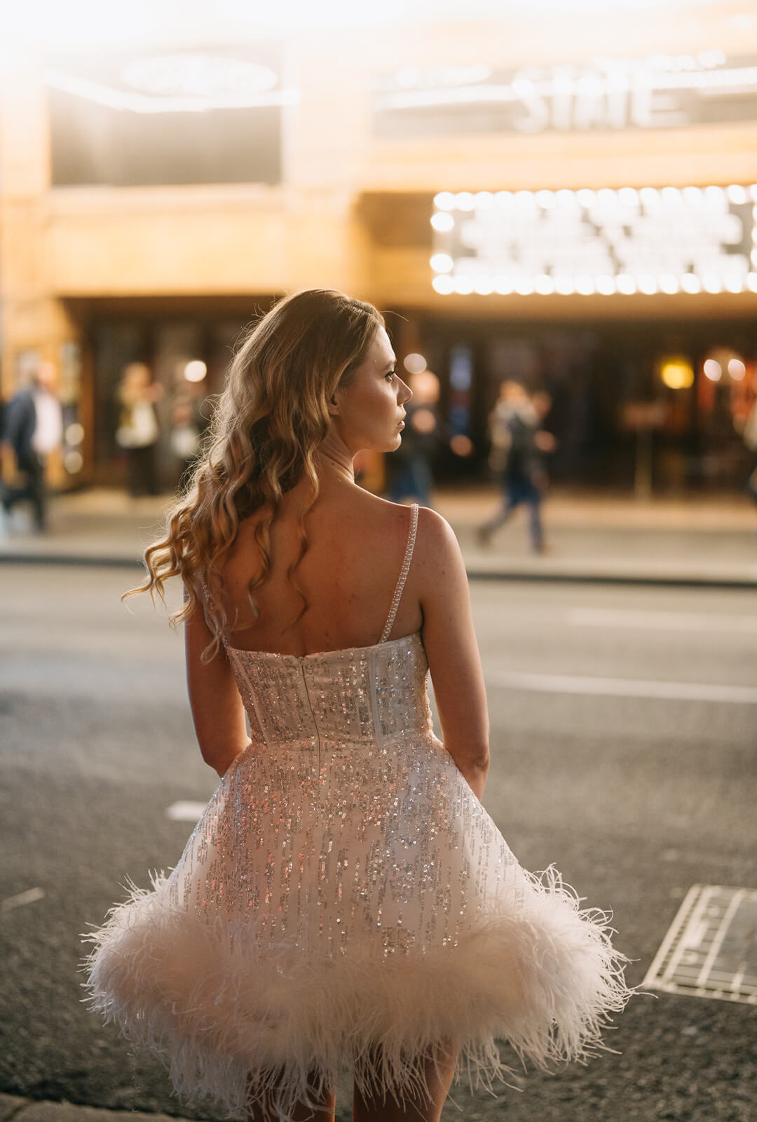 Reception Mini Dress – Monroe Sequin & Feather Corset