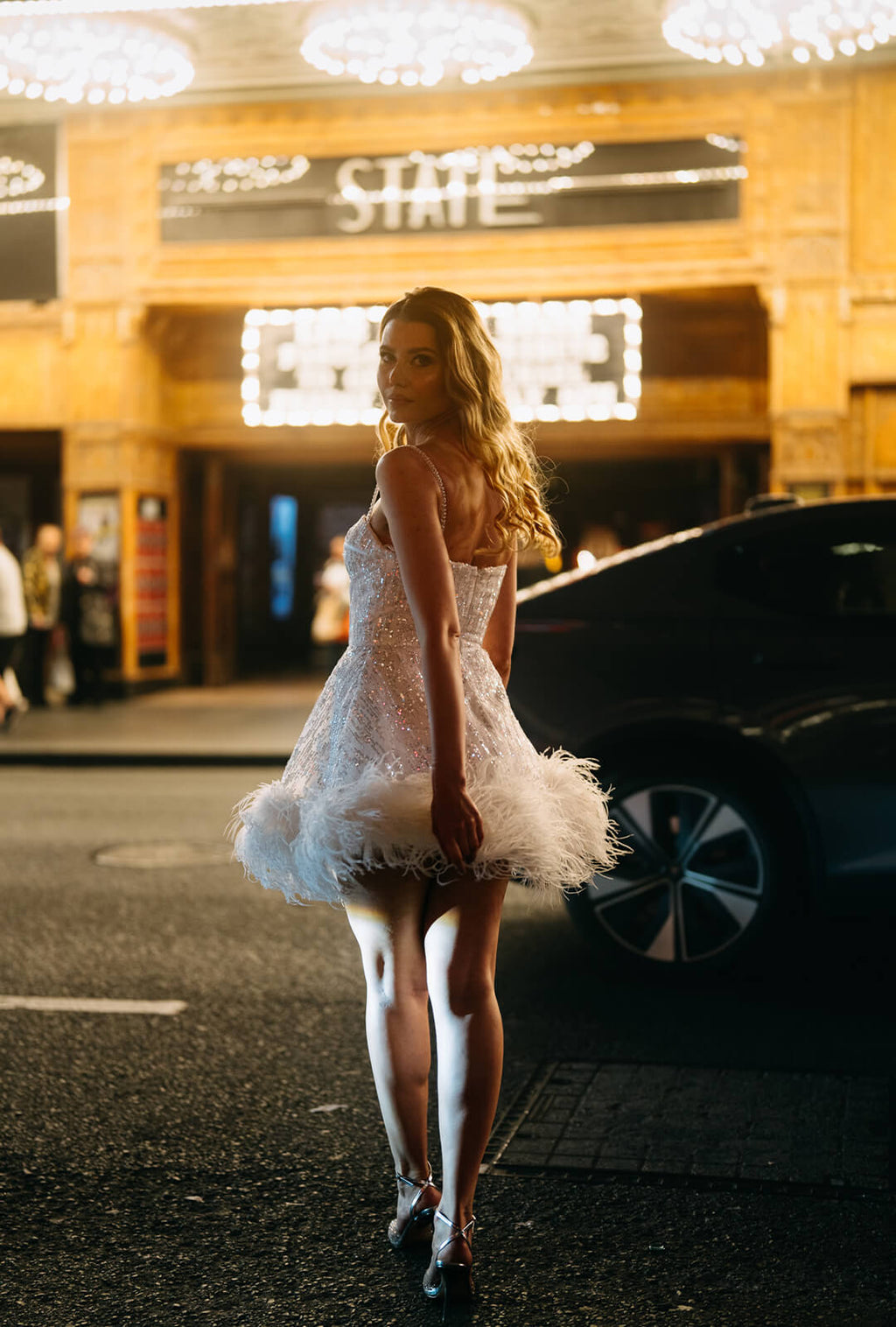 Reception Mini Dress – Monroe Sequin & Feather Corset