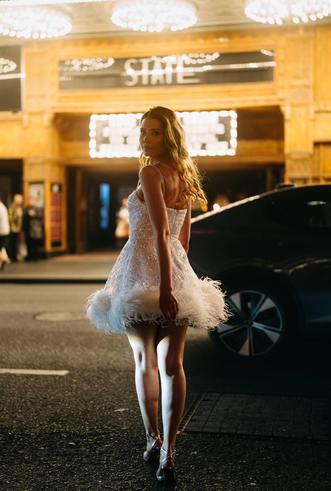 Reception Mini Dress – Monroe Sequin & Feather Corset