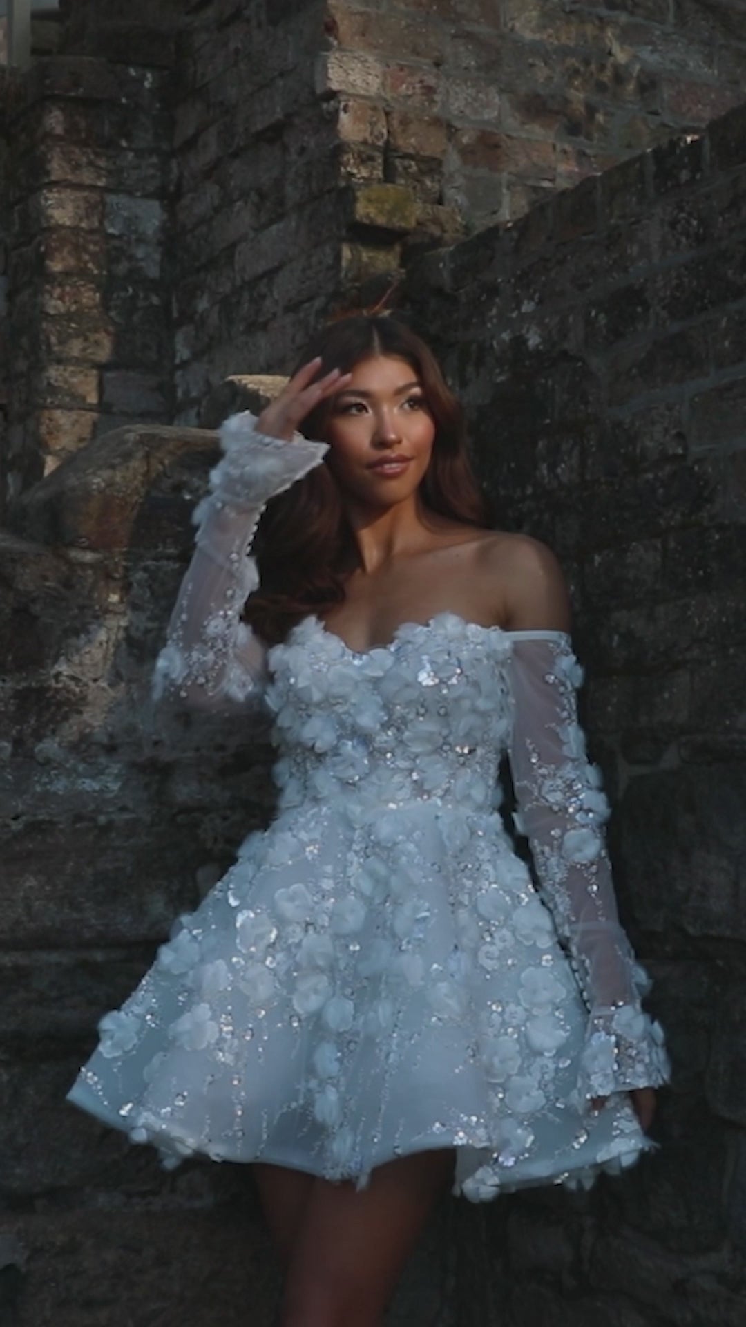 Short wedding dress -Jardin Princess 3D Flower Appliqué Mini Dress