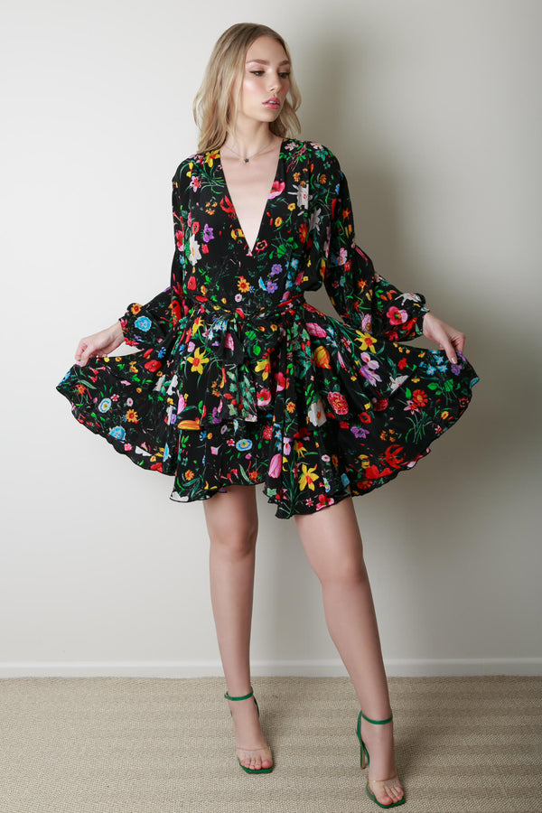 Fleur Mini Black Floral Dress