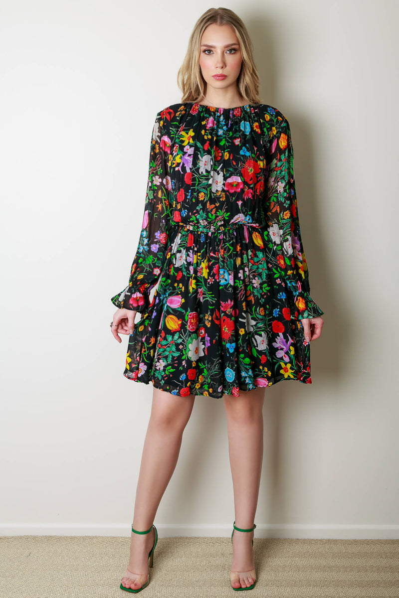 Edith Mini Black Floral Dress