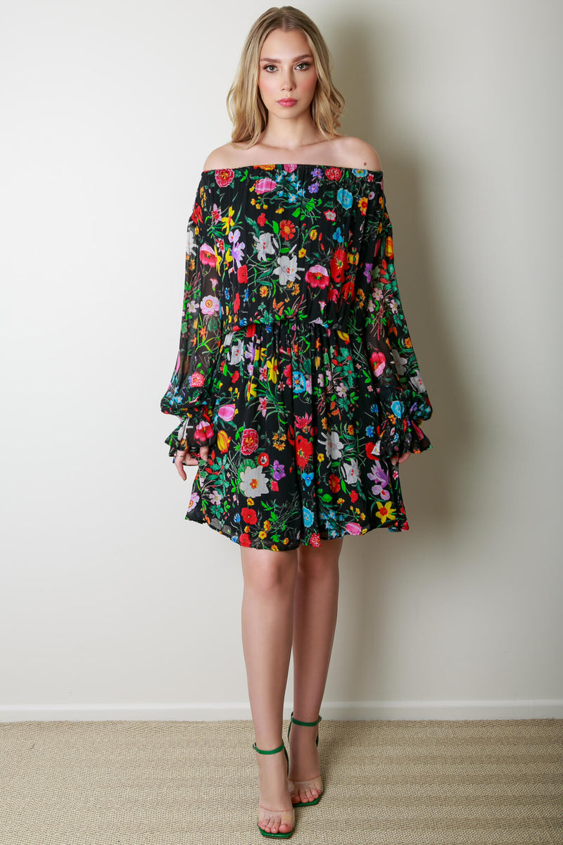 Edith Mini Black Floral Dress